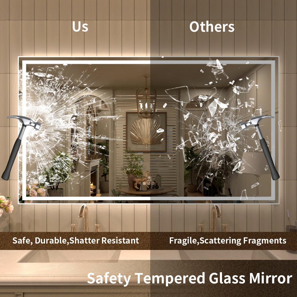 TaiMei MD04SF Frameless  LED Single Bathroom Vanity Mirror in Polished Crystal