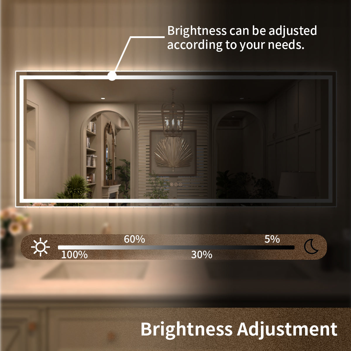 TaiMei MD04SF Frameless  LED Single Bathroom Vanity Mirror in Polished Crystal