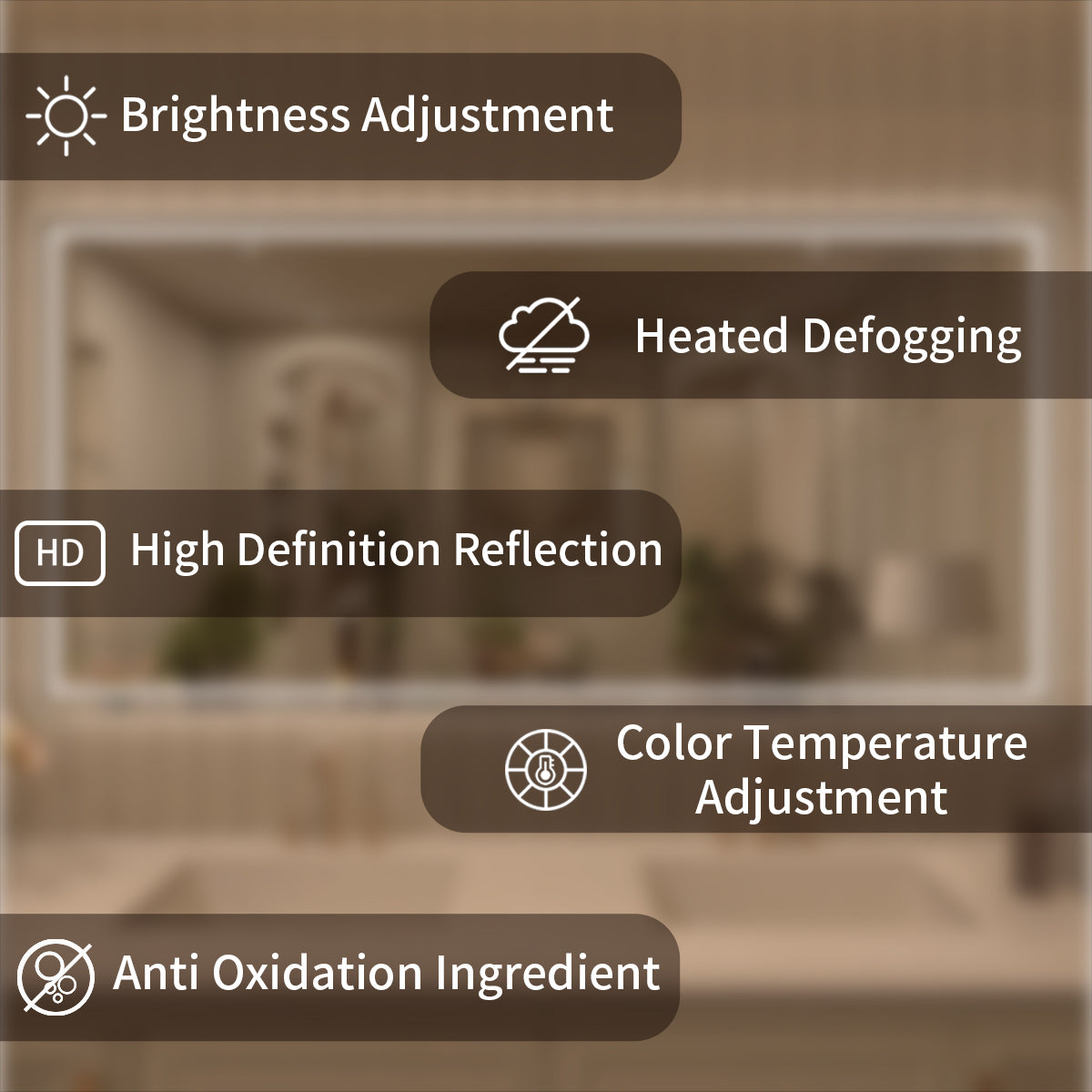 TaiMei LED Bathroom Vanity Mirror Anti-Fog Brightness Adjustable High-Definition ETL Certified