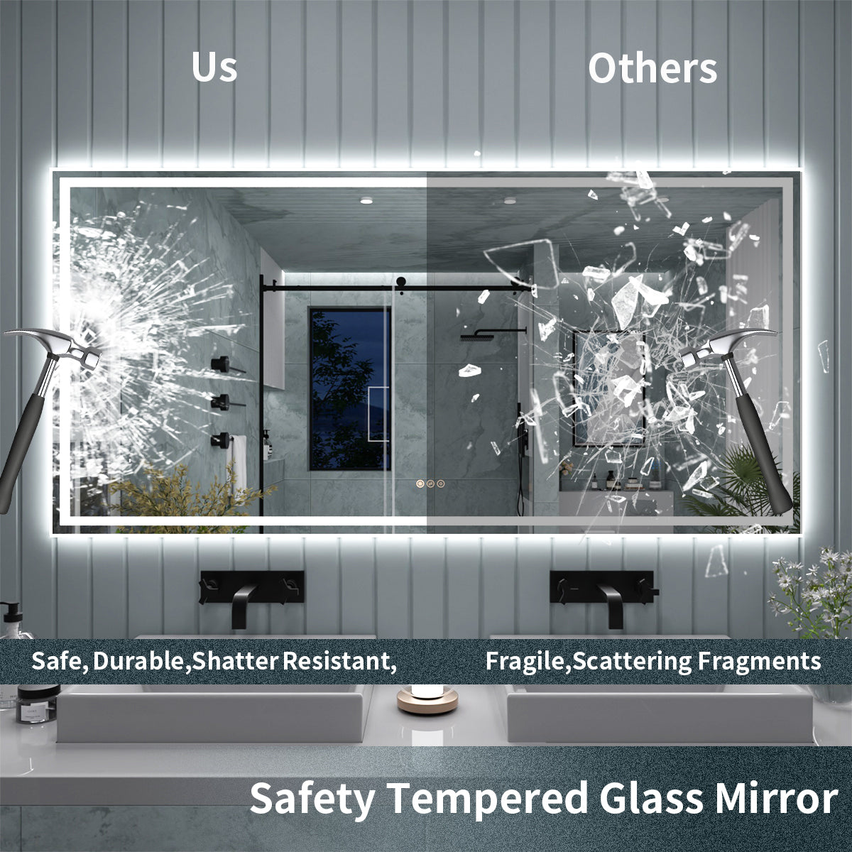 TaiMei LED Bathroom Vanity Mirror Anti-Fog Brightness Adjustable High-Definition ETL Certified