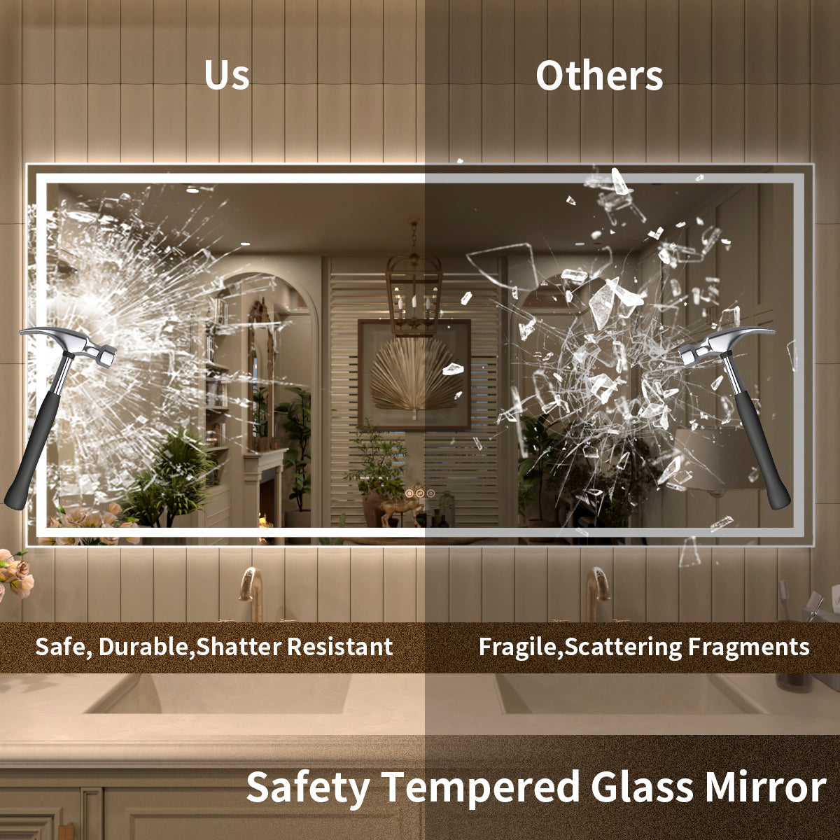 TaiMei LED Bathroom Vanity Mirror Anti-Fog Brightness Adjustable High-Definition ETL Certified