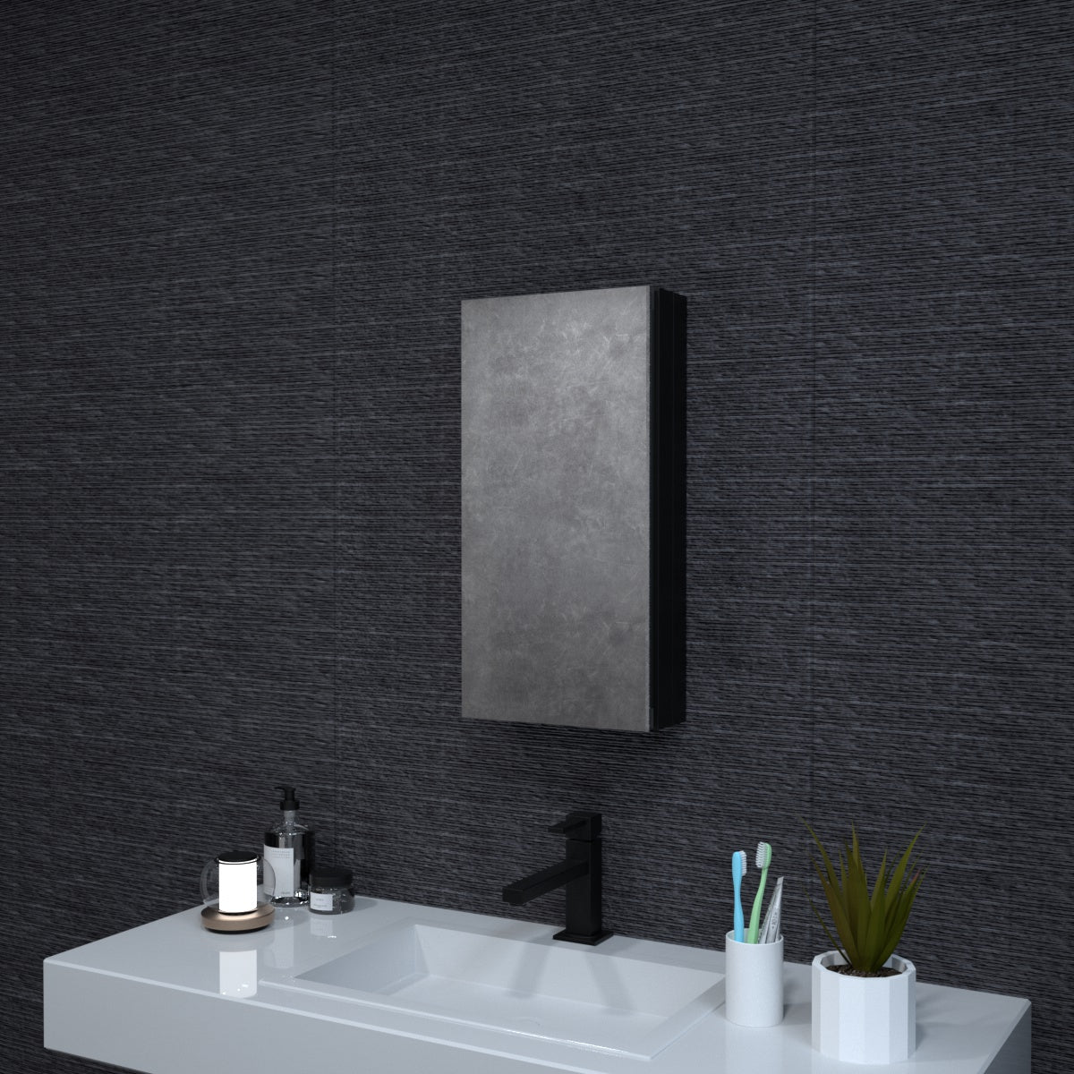 Niveal LUMCA Series Rectangular Aluminum Recessed/Surface Mount Medicine Cabinet with Mirror Matte Black 12 in. W x 24 in. H MMC-1224MB1