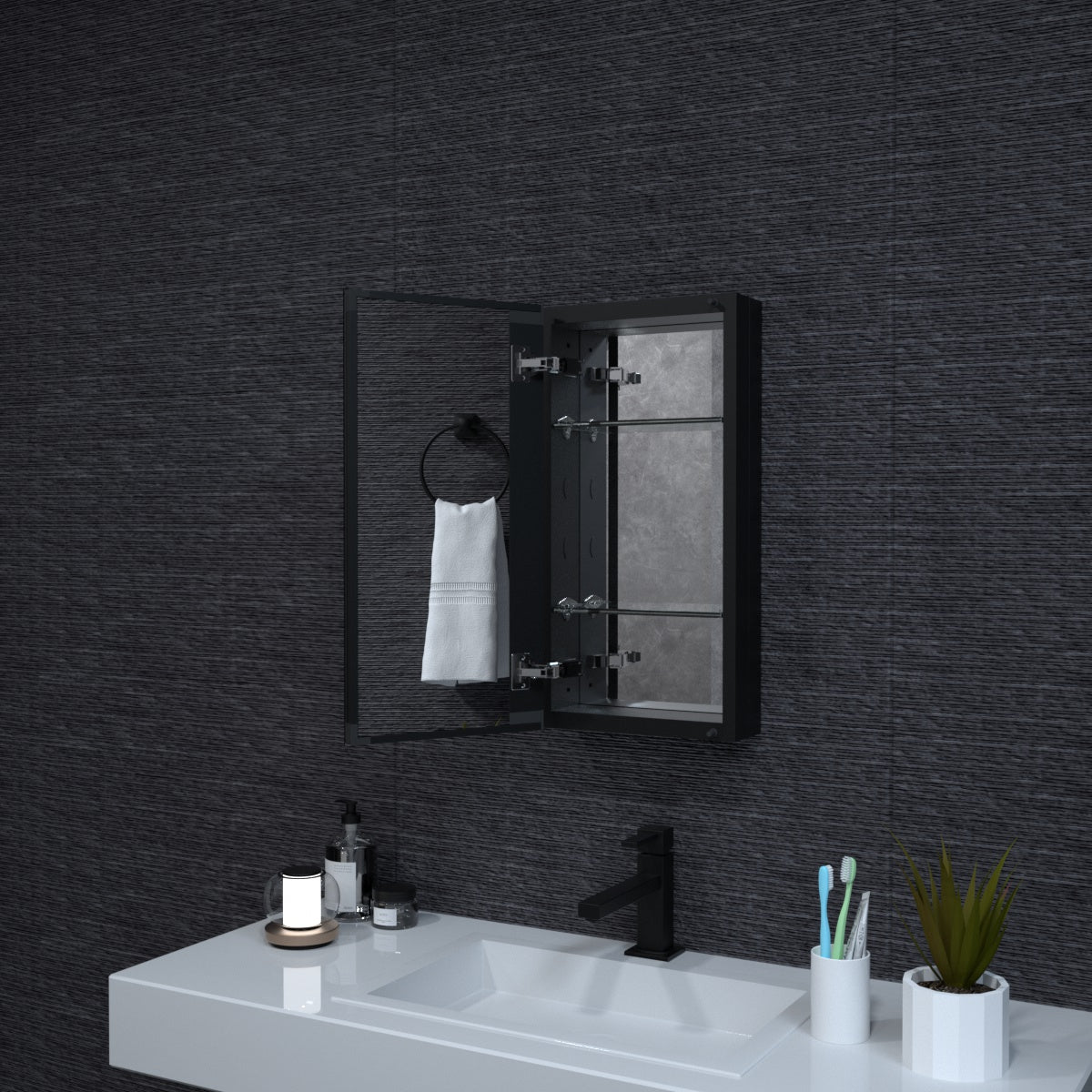 Niveal LUMCA Series Rectangular Aluminum Recessed/Surface Mount Medicine Cabinet with Mirror MMC-1224MB10