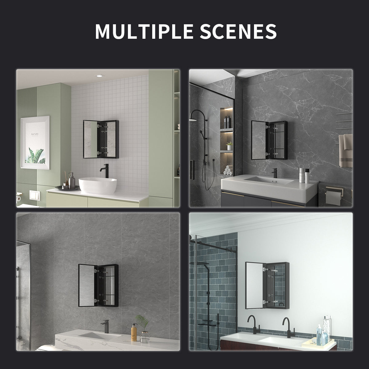 Niveal LUMCA Series Rectangular Aluminum Recessed/Surface Mount Medicine Cabinet with Mirror MMC-1224MB11