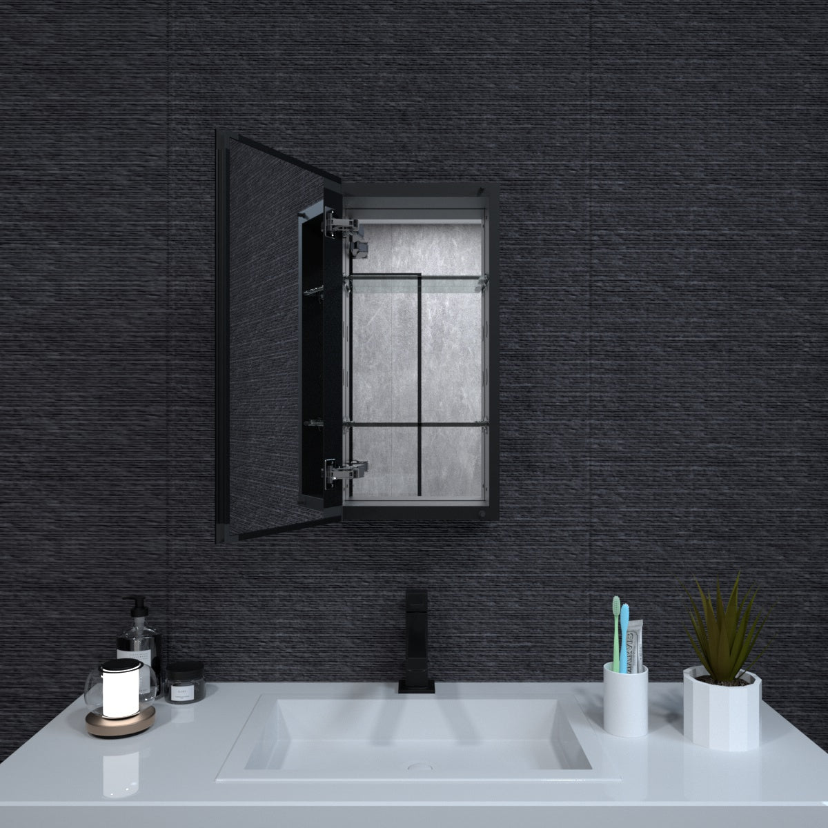 Niveal LUMCA Series Rectangular Aluminum Recessed/Surface Mount Medicine Cabinet with Mirror MMC-1224MB2