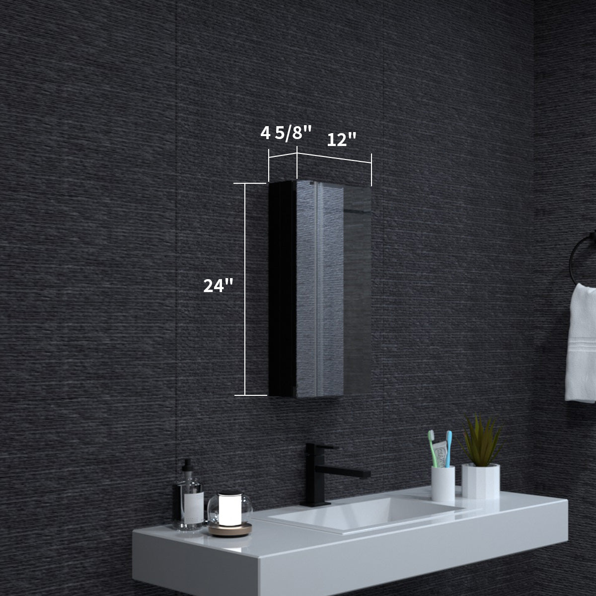 Niveal LUMCA Series Rectangular Aluminum Recessed/Surface Mount Medicine Cabinet with Mirror MMC-1224MB3