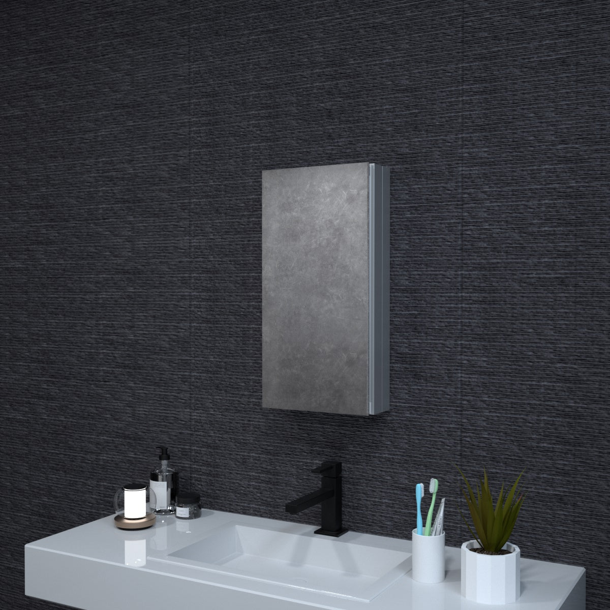 Niveal LUMCA Series Rectangular Aluminum Recessed/Surface Mount Medicine Cabinet with Mirror Chrome 12 in. W x 24 in. H MMC-1224SV1
