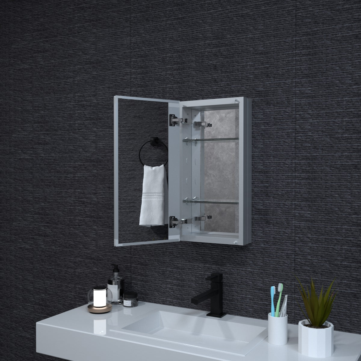 Niveal LUMCA Series Rectangular Aluminum Recessed/Surface Mount Medicine Cabinet with Mirror MMC-1224SV10