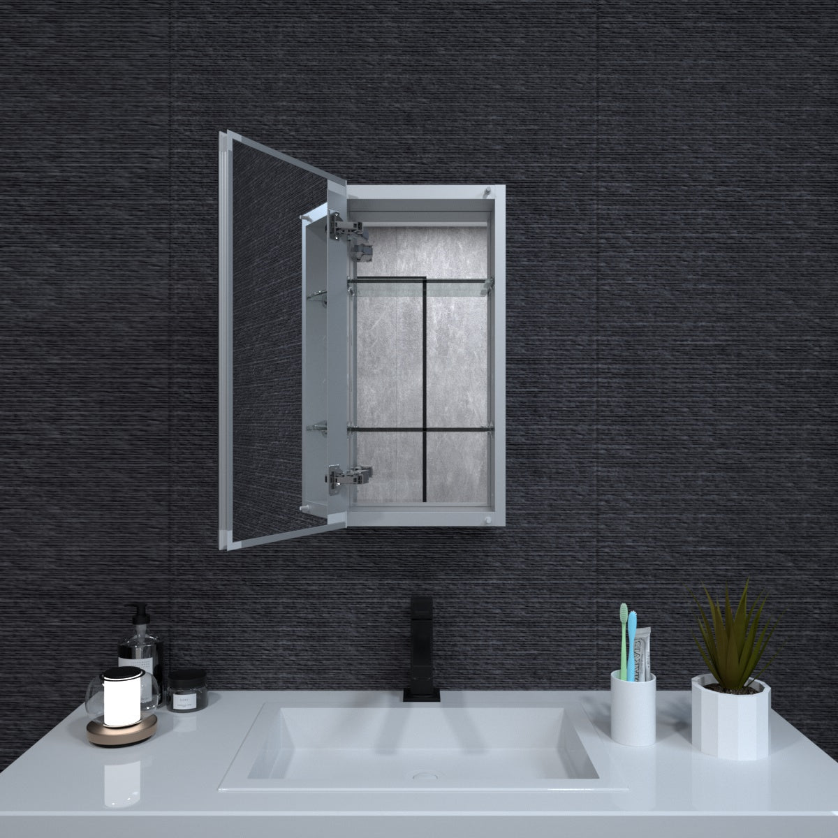 Niveal LUMCA Series Rectangular Aluminum Recessed/Surface Mount Medicine Cabinet with Mirror MMC-1224SV2
