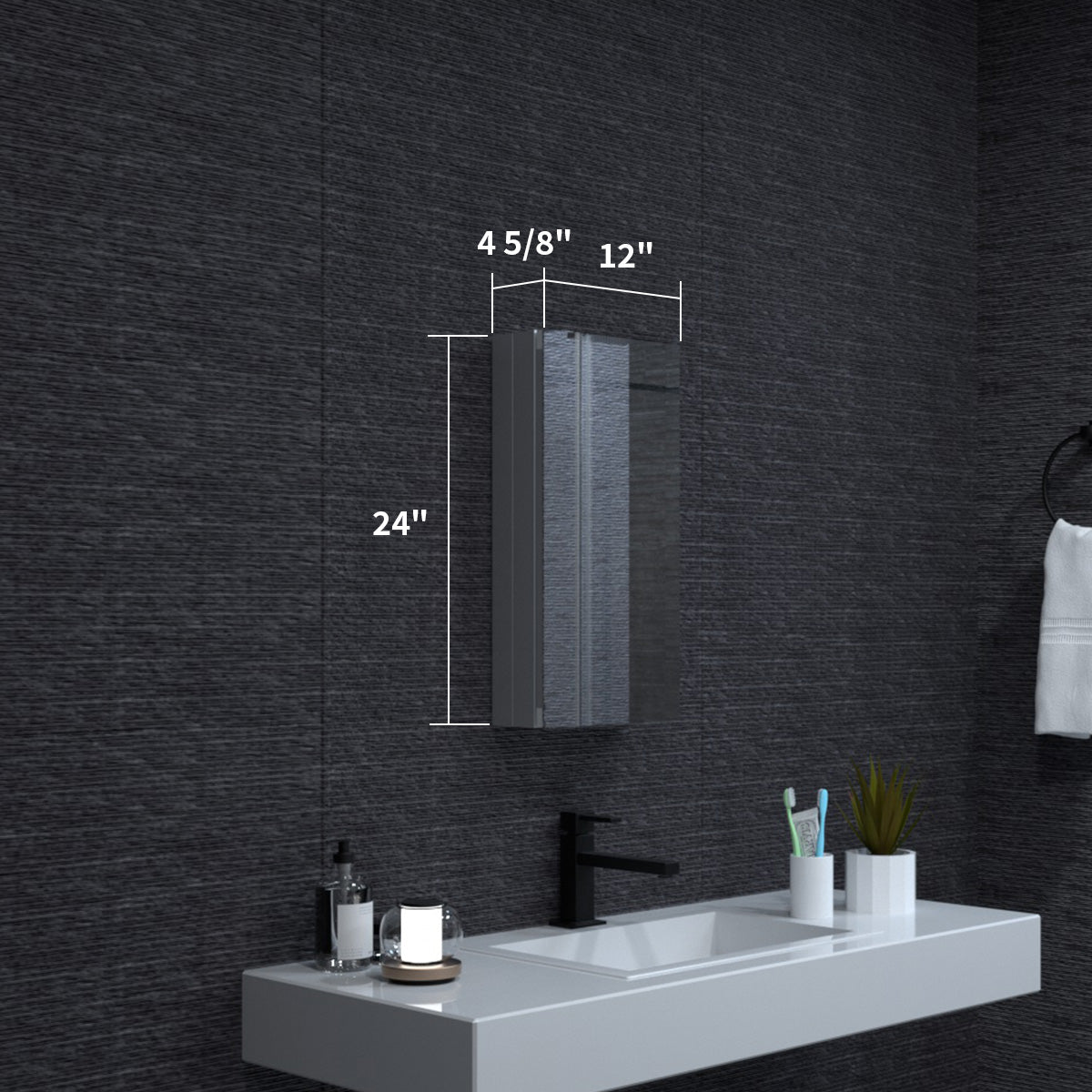 Niveal LUMCA Series Rectangular Aluminum Recessed/Surface Mount Medicine Cabinet with Mirror MMC-1224SV3