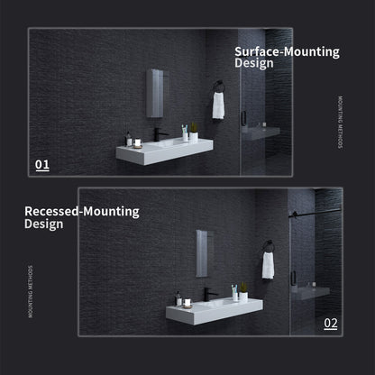 Niveal LUMCA Series Rectangular Aluminum Recessed/Surface Mount Medicine Cabinet with Mirror MMC-1224SV8