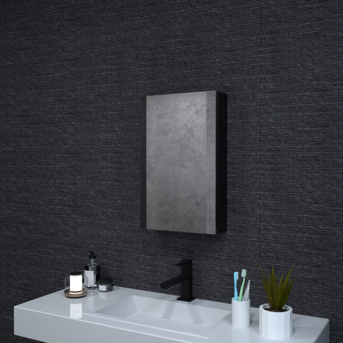 Niveal LUMCA Series Rectangular Aluminum Recessed/Surface Mount Medicine Cabinet with Mirror Matte Black 15 in. W x 24 in. H MMC-1524MB1