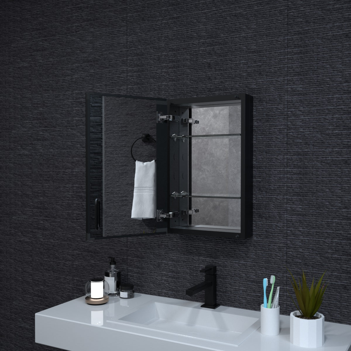 Niveal LUMCA Series Rectangular Aluminum Recessed/Surface Mount Medicine Cabinet with Mirror MMC-1524MB10