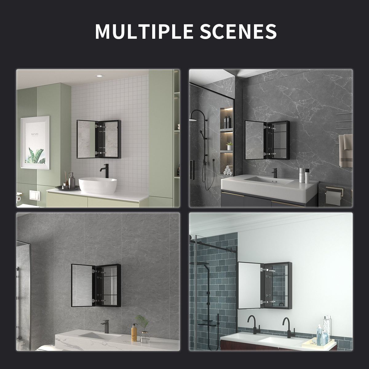 Niveal LUMCA Series Rectangular Aluminum Recessed/Surface Mount Medicine Cabinet with Mirror MMC-1524MB11
