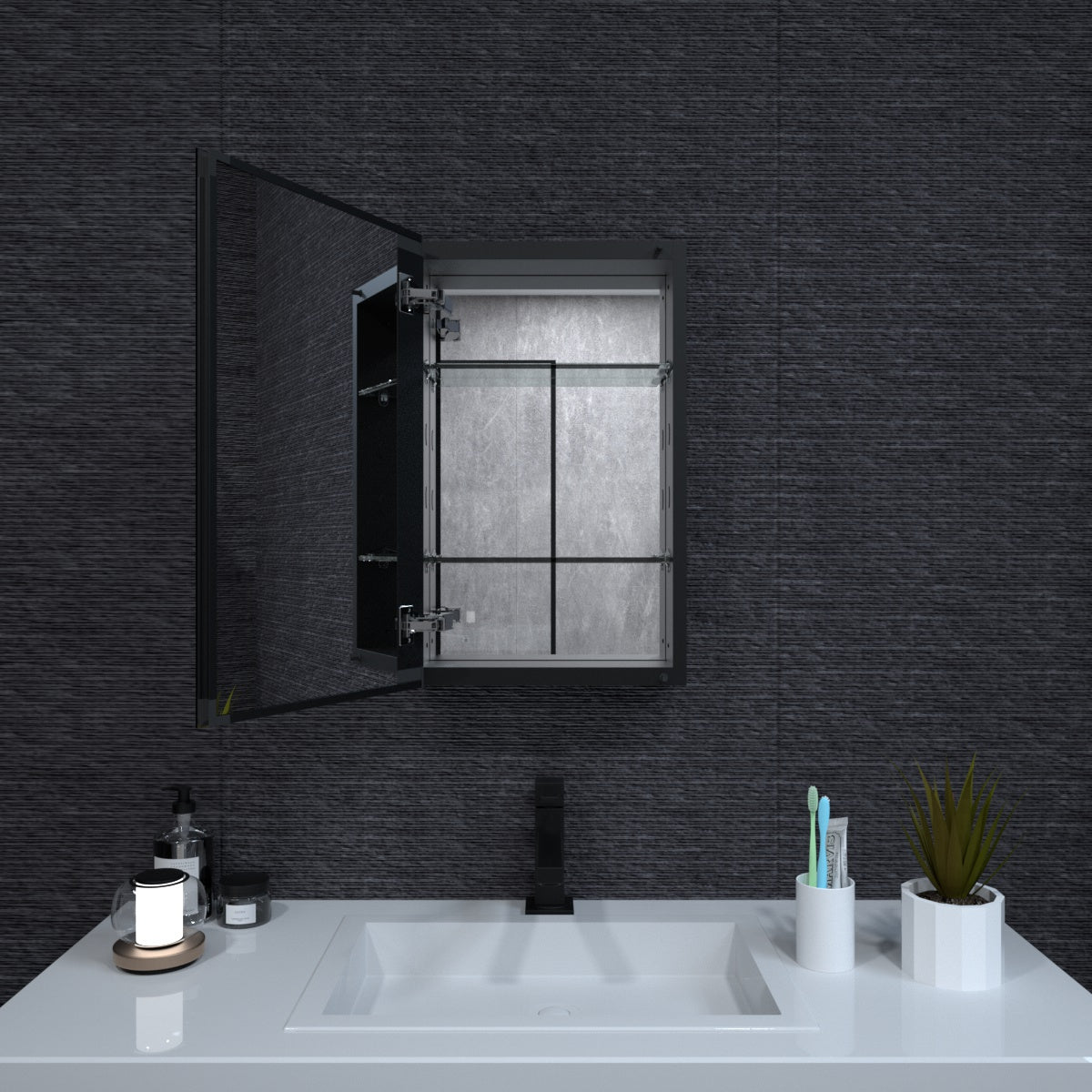 Niveal LUMCA Series Rectangular Aluminum Recessed/Surface Mount Medicine Cabinet with Mirror MMC-1524MB2
