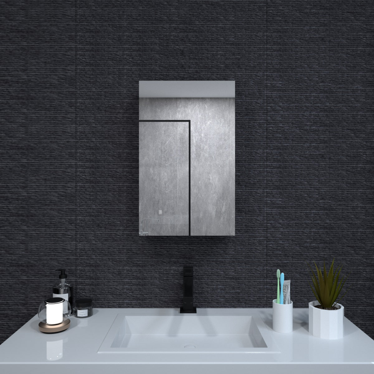 Niveal LUMCA Series Rectangular Aluminum Recessed/Surface Mount Medicine Cabinet with Mirror MMC-1524MB9