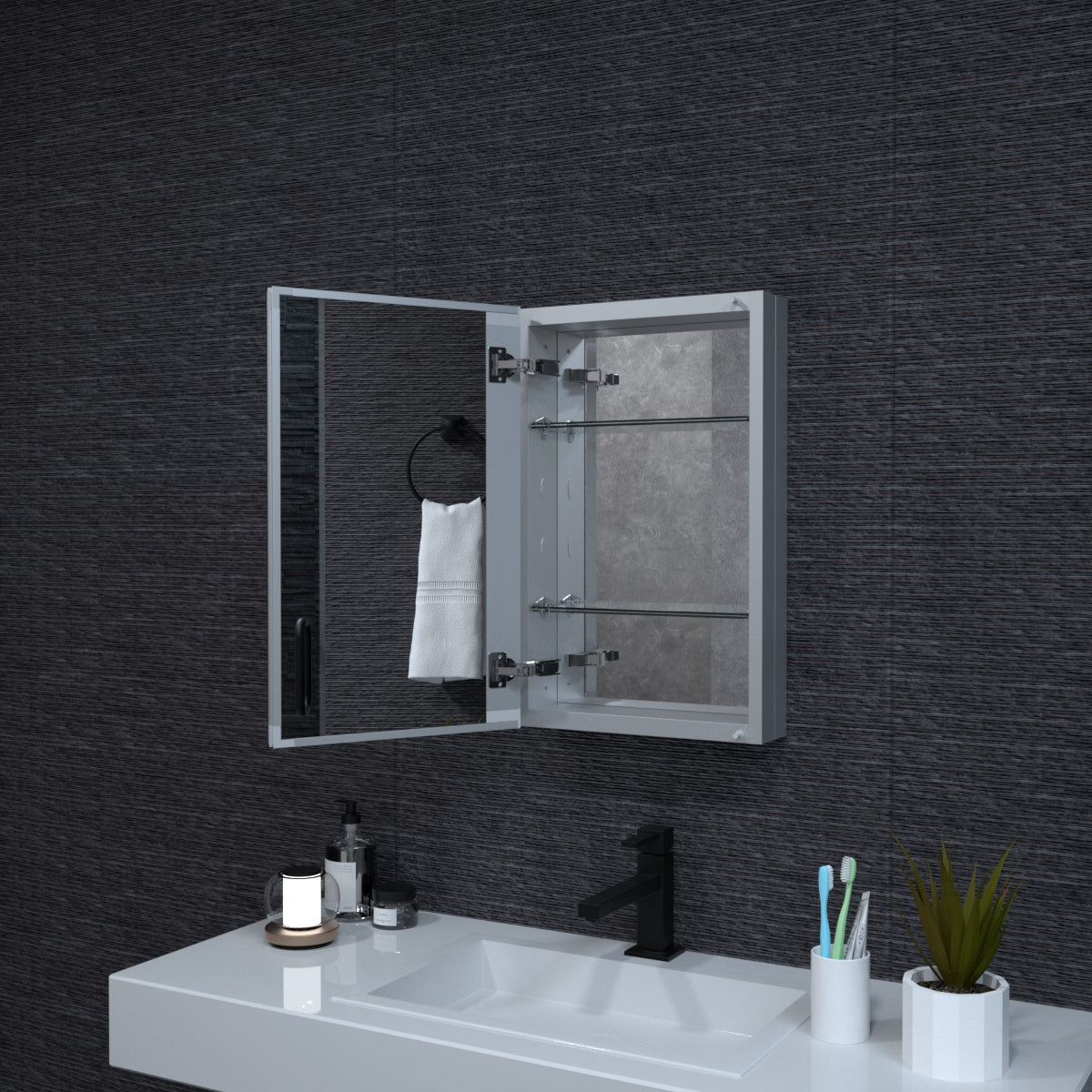 Niveal LUMCA Series Rectangular Aluminum Recessed/Surface Mount Medicine Cabinet with Mirror MMC-1524SV10