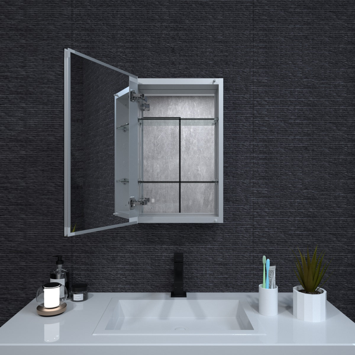 Niveal LUMCA Series Rectangular Aluminum Recessed/Surface Mount Medicine Cabinet with Mirror MMC-1524SV2