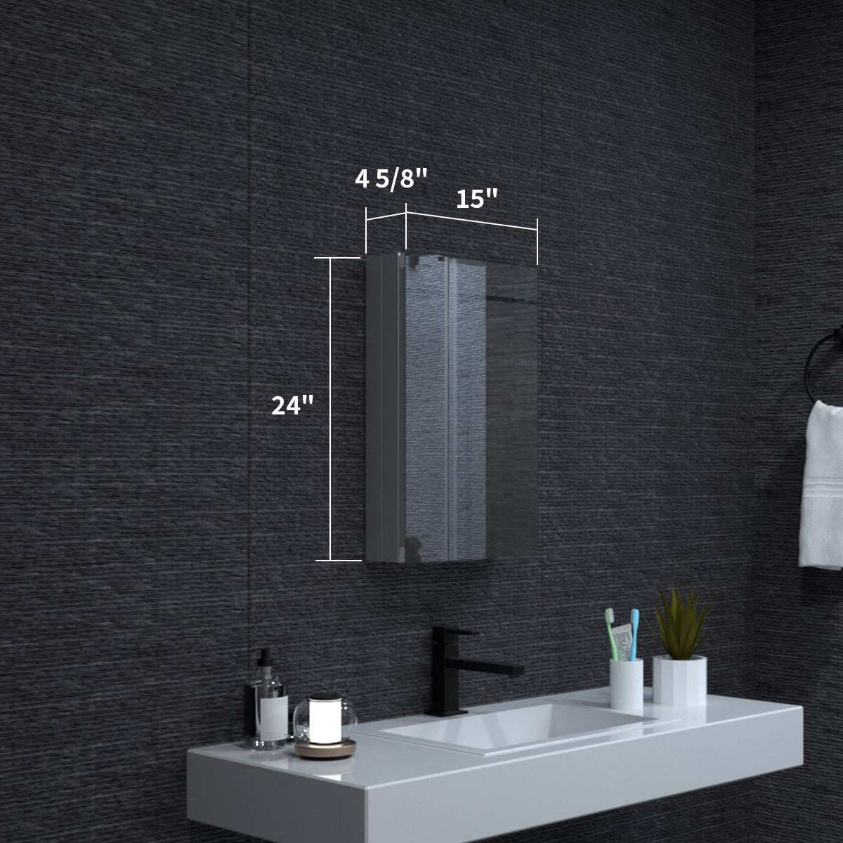 Niveal LUMCA Series Rectangular Aluminum Recessed/Surface Mount Medicine Cabinet with Mirror MMC-1524SV3