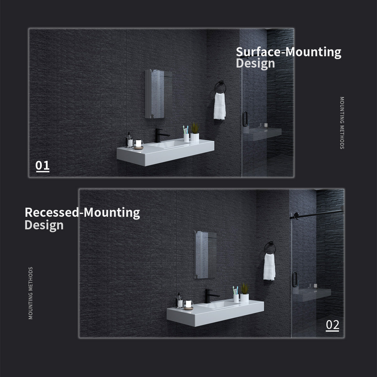 Niveal LUMCA Series Rectangular Aluminum Recessed/Surface Mount Medicine Cabinet with Mirror MMC-1524SV8