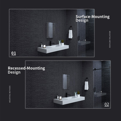 Niveal LUMCA Series Rectangular Aluminum Recessed/Surface Mount Medicine Cabinet with Mirror MMC-1524SV8