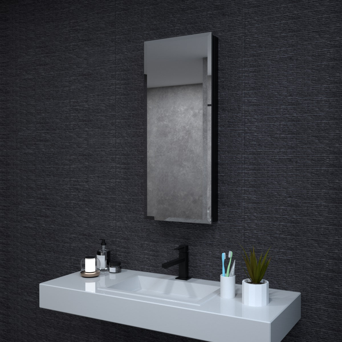 Niveal LUMCA Series Rectangular Aluminum Recessed/Surface Mount Medicine Cabinet with Mirror Matte Black 15 in. W x 36 in. H MMC-1536MB1