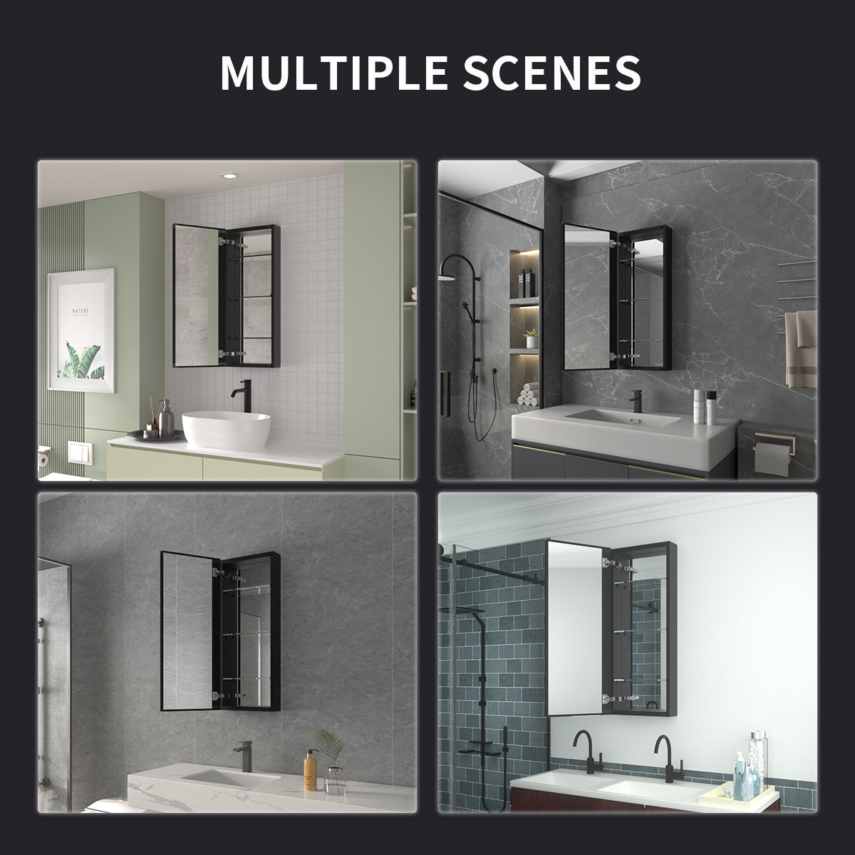 Niveal LUMCA Series Rectangular Aluminum Recessed/Surface Mount Medicine Cabinet with Mirror MMC-1536MB11