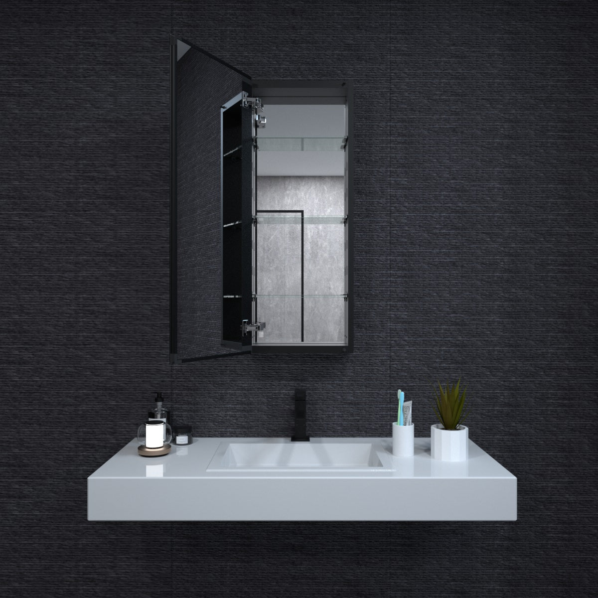 Niveal LUMCA Series Rectangular Aluminum Recessed/Surface Mount Medicine Cabinet with Mirror MMC-1536MB2