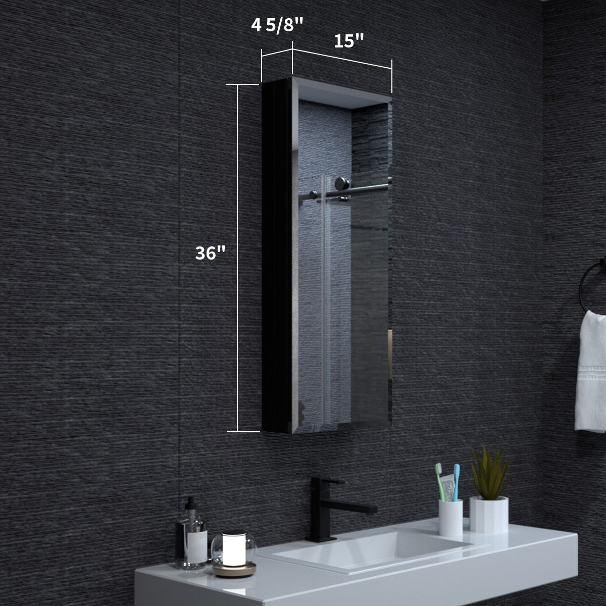 Niveal LUMCA Series Rectangular Aluminum Recessed/Surface Mount Medicine Cabinet with Mirror MMC-1536MB3