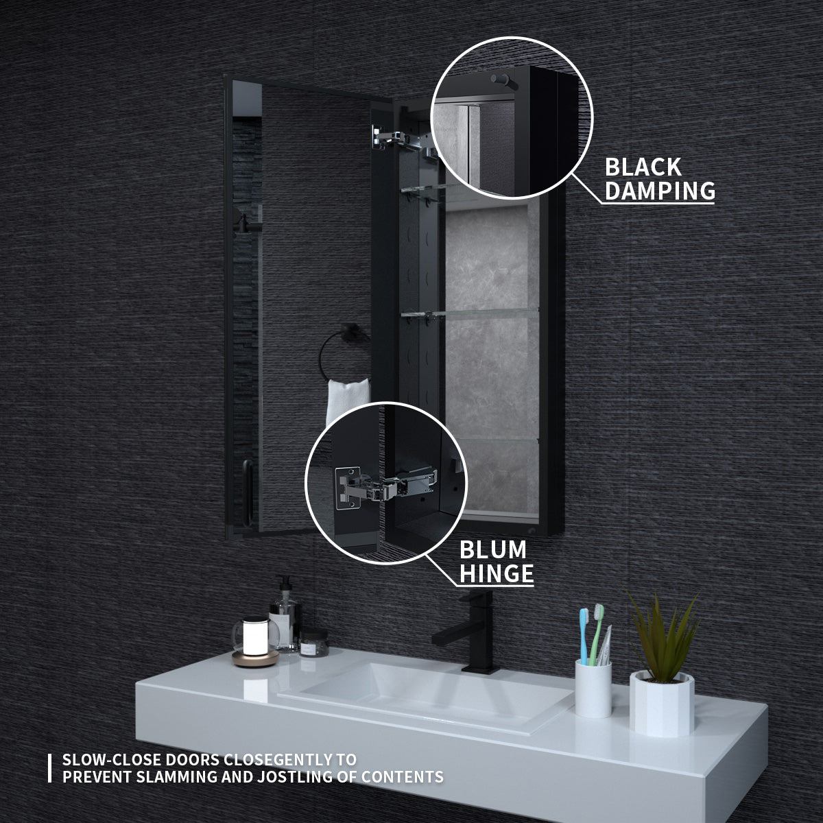 Niveal LUMCA Series Rectangular Aluminum Recessed/Surface Mount Medicine Cabinet with Mirror MMC-1536MB7
