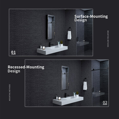 Niveal LUMCA Series Rectangular Aluminum Recessed/Surface Mount Medicine Cabinet with Mirror MMC-1536MB8