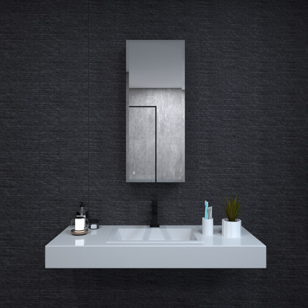 Niveal LUMCA Series Rectangular Aluminum Recessed/Surface Mount Medicine Cabinet with Mirror MMC-1536MB9