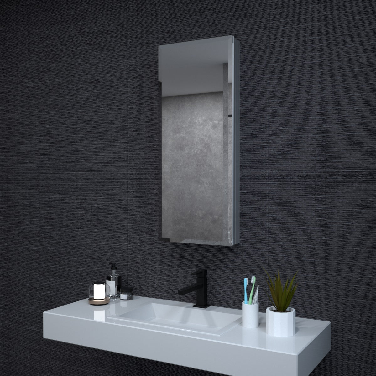 Niveal LUMCA Series Rectangular Aluminum Recessed/Surface Mount Medicine Cabinet with Mirror Chrome 15 in. W x 36 in. H MMC-1536SV1