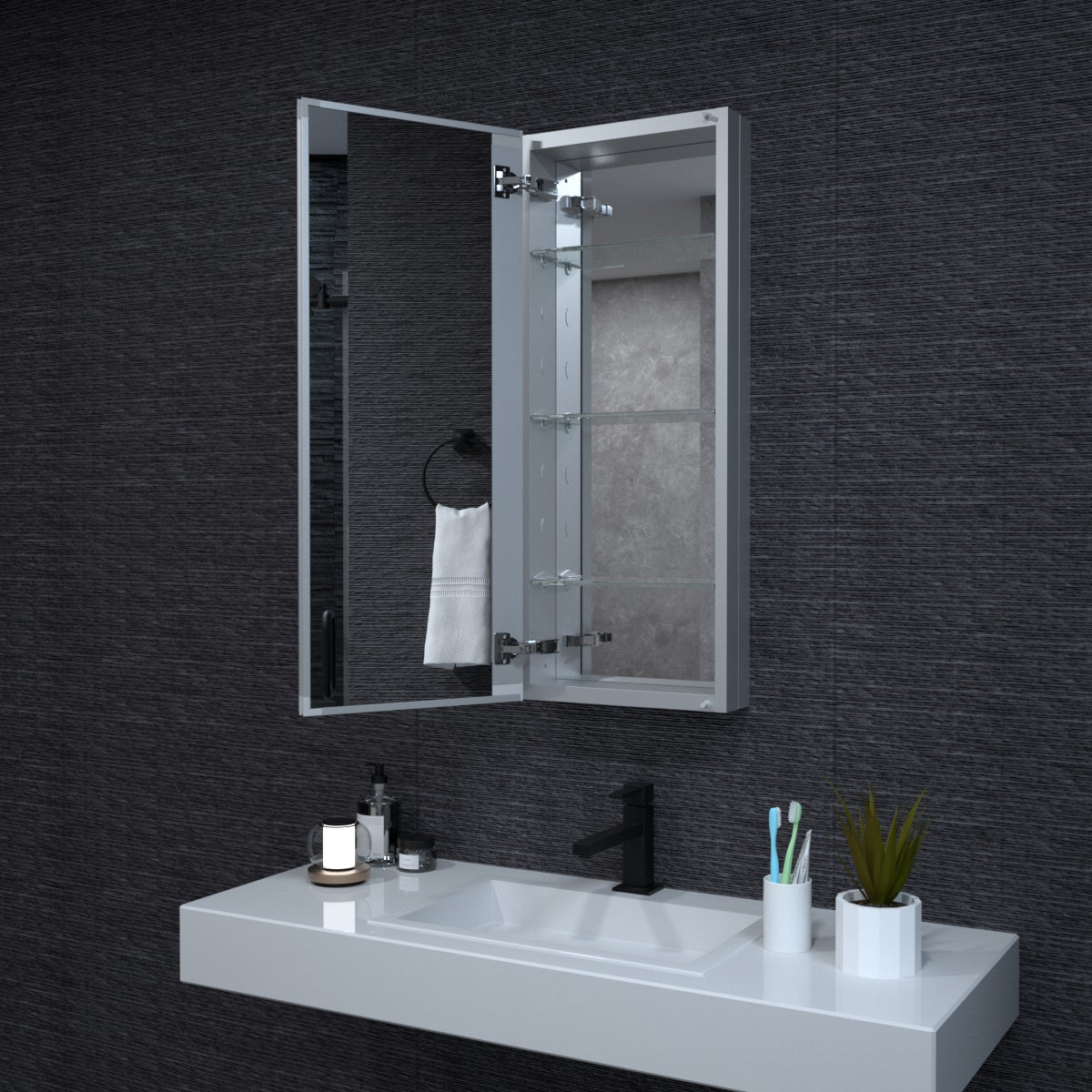 Niveal LUMCA Series Rectangular Aluminum Recessed/Surface Mount Medicine Cabinet with Mirror MMC-1536SV10