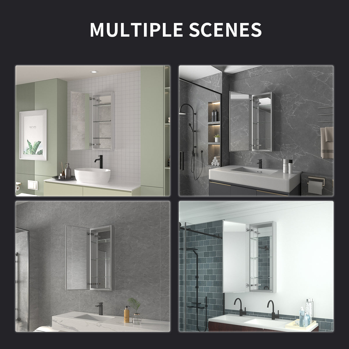 Niveal LUMCA Series Rectangular Aluminum Recessed/Surface Mount Medicine Cabinet with Mirror MMC-1536SV11
