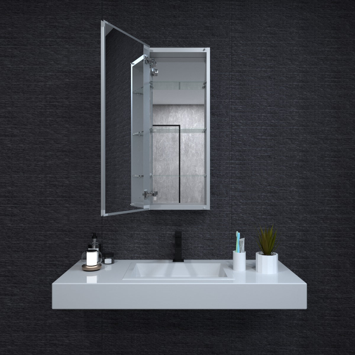 Niveal LUMCA Series Rectangular Aluminum Recessed/Surface Mount Medicine Cabinet with Mirror MMC-1536SV2