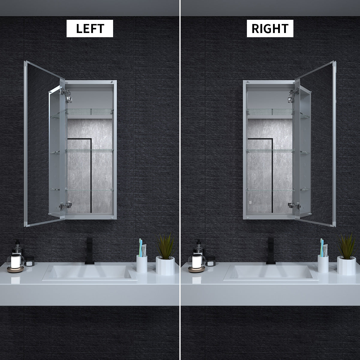 Niveal LUMCA Series Rectangular Aluminum Recessed/Surface Mount Medicine Cabinet with Mirror MMC-1536SV6