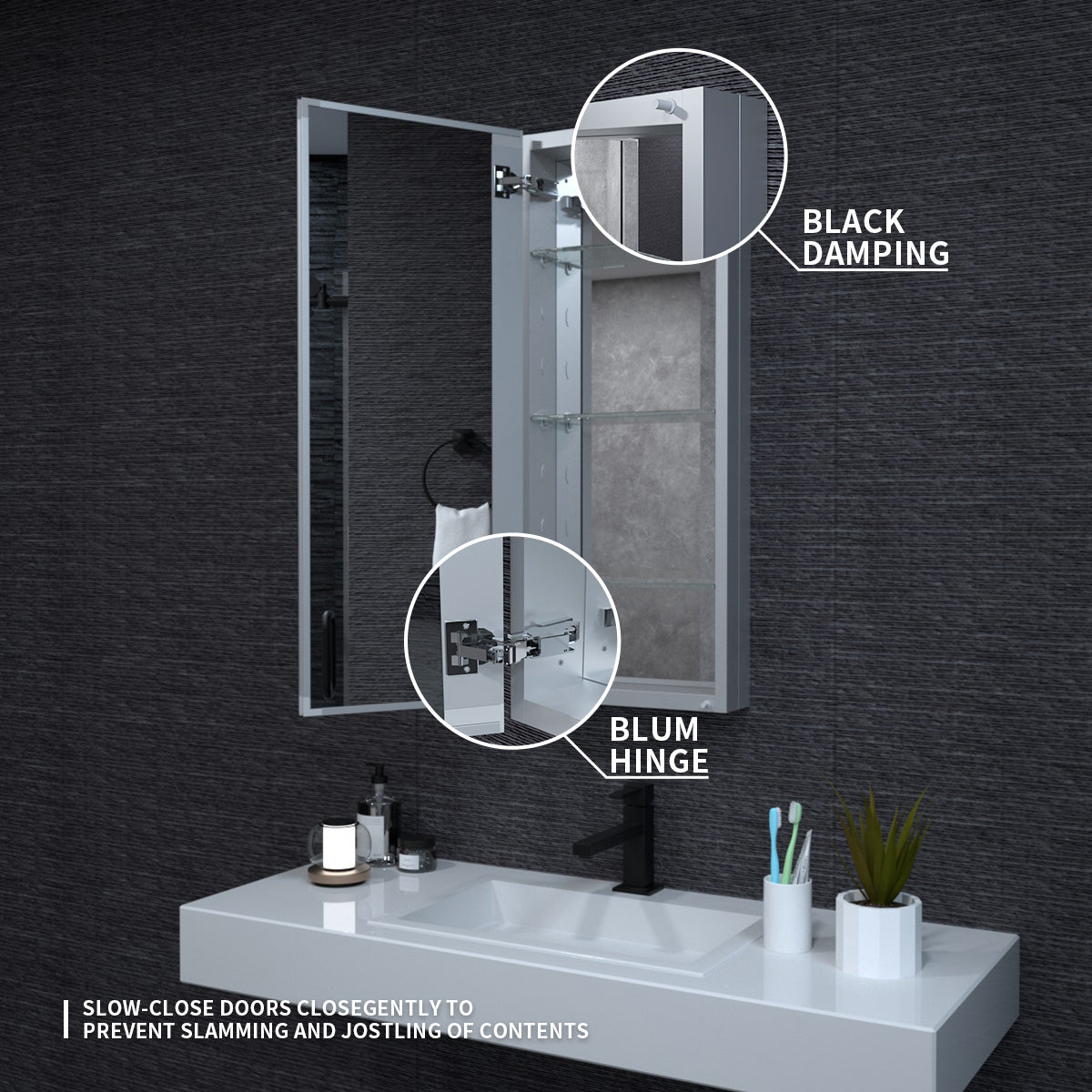Niveal LUMCA Series Rectangular Aluminum Recessed/Surface Mount Medicine Cabinet with Mirror MMC-1536SV7