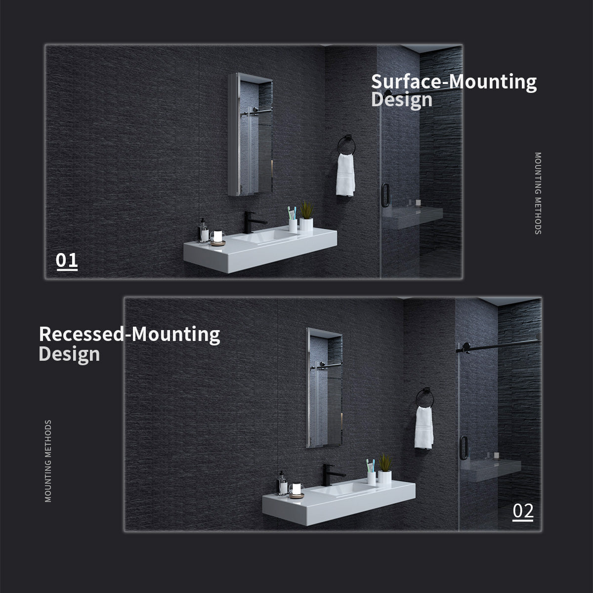 Niveal LUMCA Series Rectangular Aluminum Recessed/Surface Mount Medicine Cabinet with Mirror MMC-1536SV8