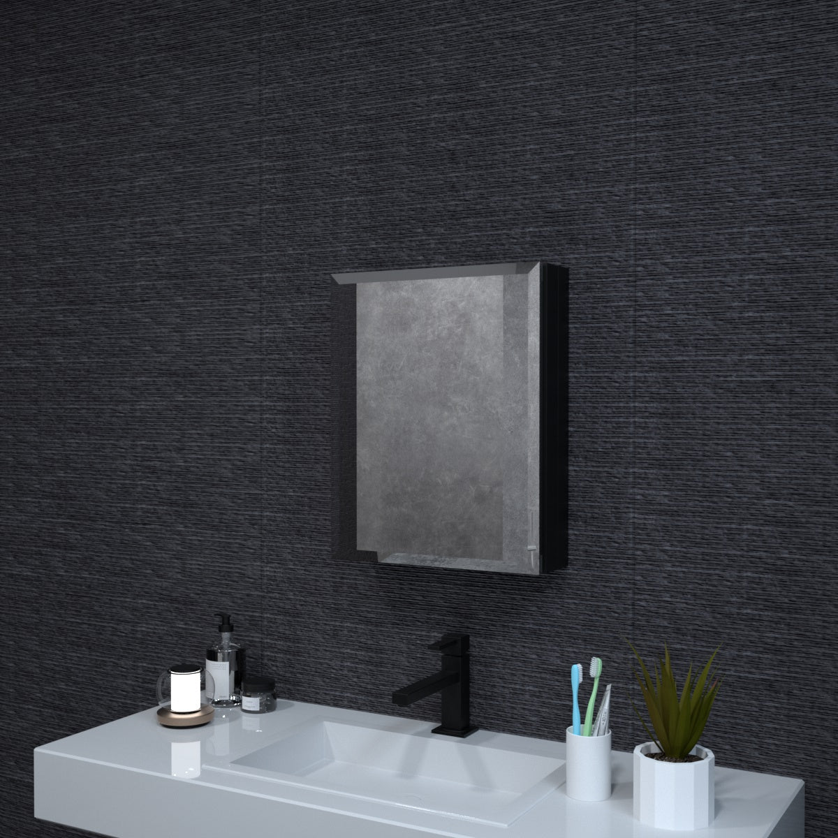 Niveal LUMCA Series Rectangular Aluminum Recessed/Surface Mount Medicine Cabinet with Mirror Matte Black 16 in. W x 20 in. H MMC-1620MB1