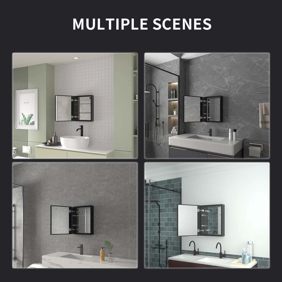 Niveal LUMCA Series Rectangular Aluminum Recessed/Surface Mount Medicine Cabinet with Mirror MMC-1620MB10