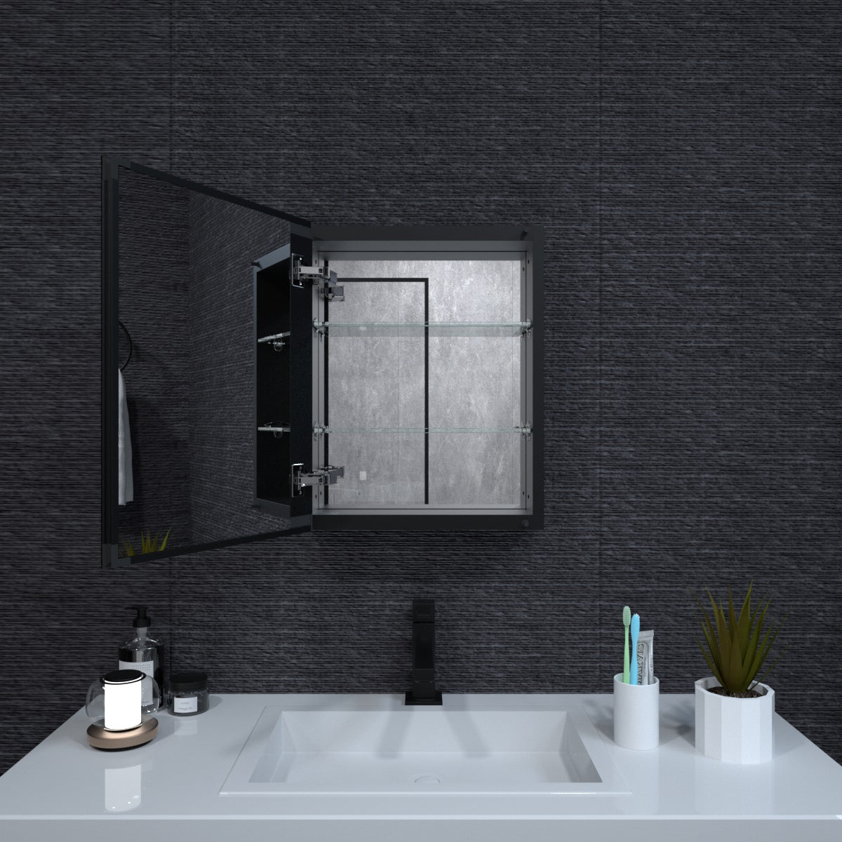 Niveal LUMCA Series Rectangular Aluminum Recessed/Surface Mount Medicine Cabinet with Mirror MMC-1620MB2