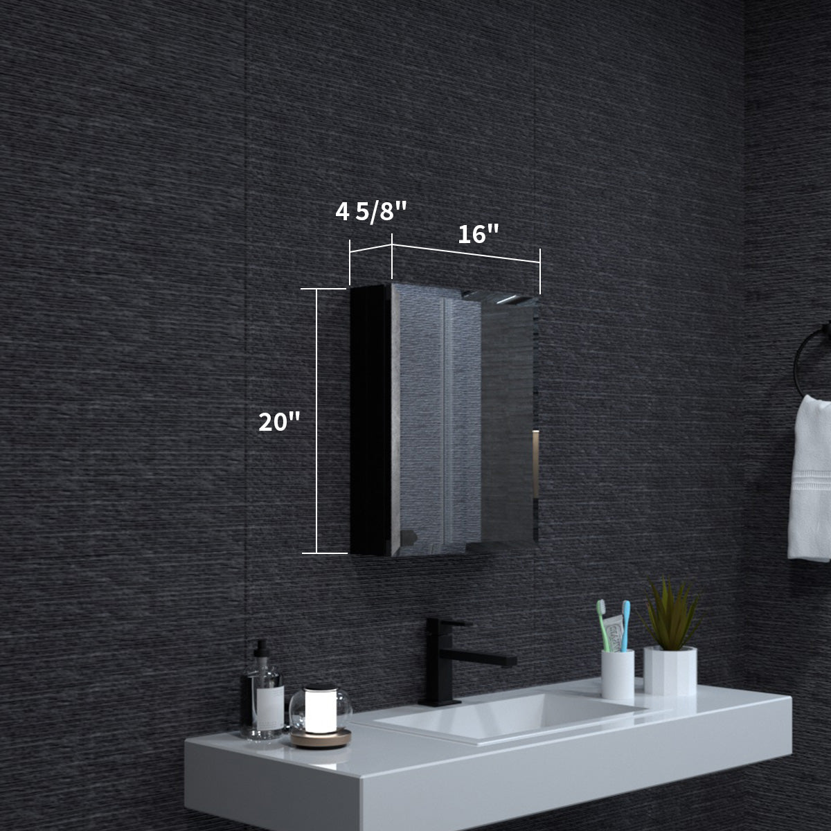 Niveal LUMCA Series Rectangular Aluminum Recessed/Surface Mount Medicine Cabinet with Mirror MMC-1620MB3
