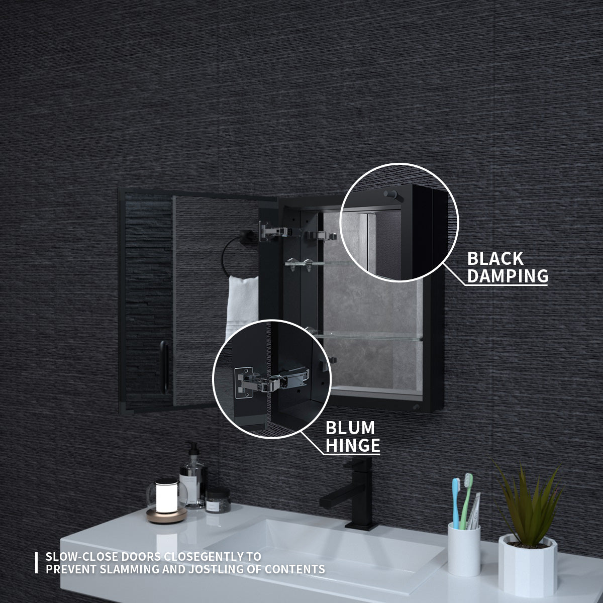 Niveal LUMCA Series Rectangular Aluminum Recessed/Surface Mount Medicine Cabinet with Mirror MMC-1620MB6