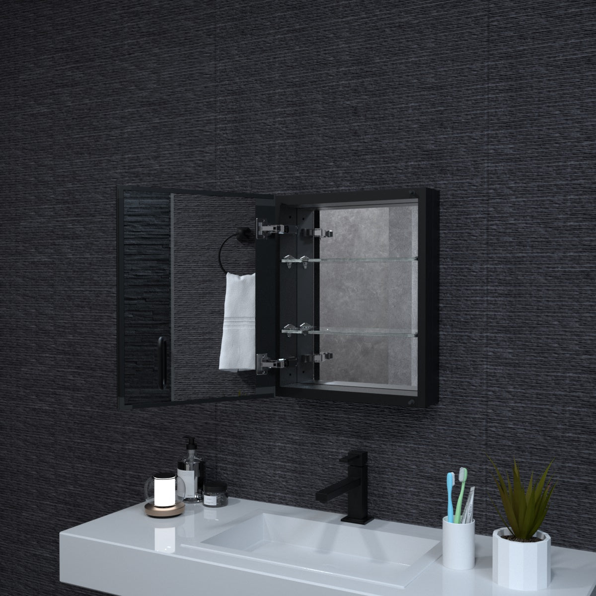 Niveal LUMCA Series Rectangular Aluminum Recessed/Surface Mount Medicine Cabinet with Mirror MMC-1620MB9