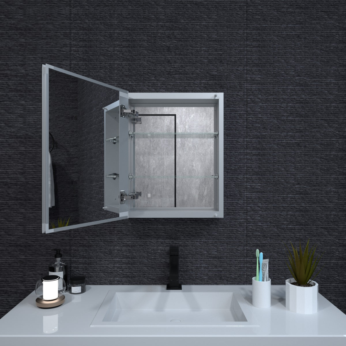 Niveal LUMCA Series Rectangular Aluminum Recessed/Surface Mount Medicine Cabinet with Mirror MMC-1620SV2