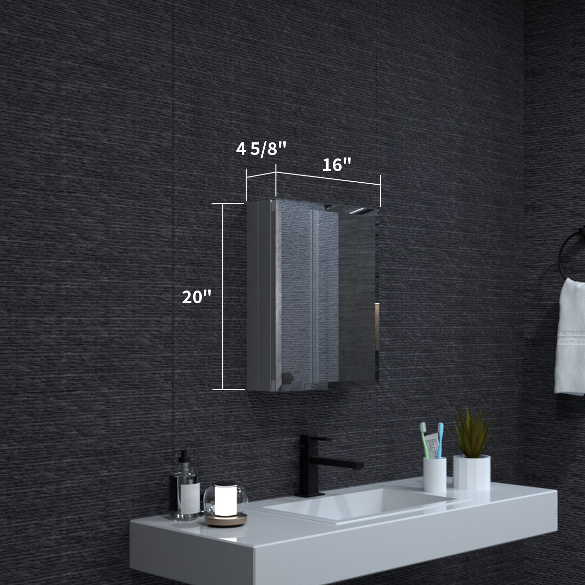Niveal LUMCA Series Rectangular Aluminum Recessed/Surface Mount Medicine Cabinet with Mirror MMC-1620SV3