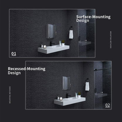 Niveal LUMCA Series Rectangular Aluminum Recessed/Surface Mount Medicine Cabinet with Mirror MMC-1620SV7