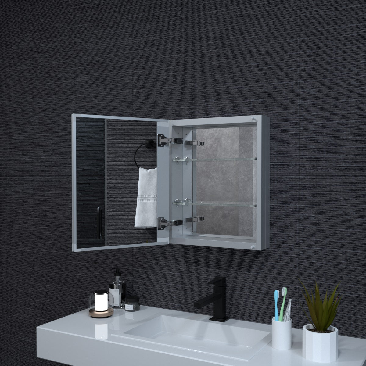 Niveal LUMCA Series Rectangular Aluminum Recessed/Surface Mount Medicine Cabinet with Mirror MMC-1620SV9
