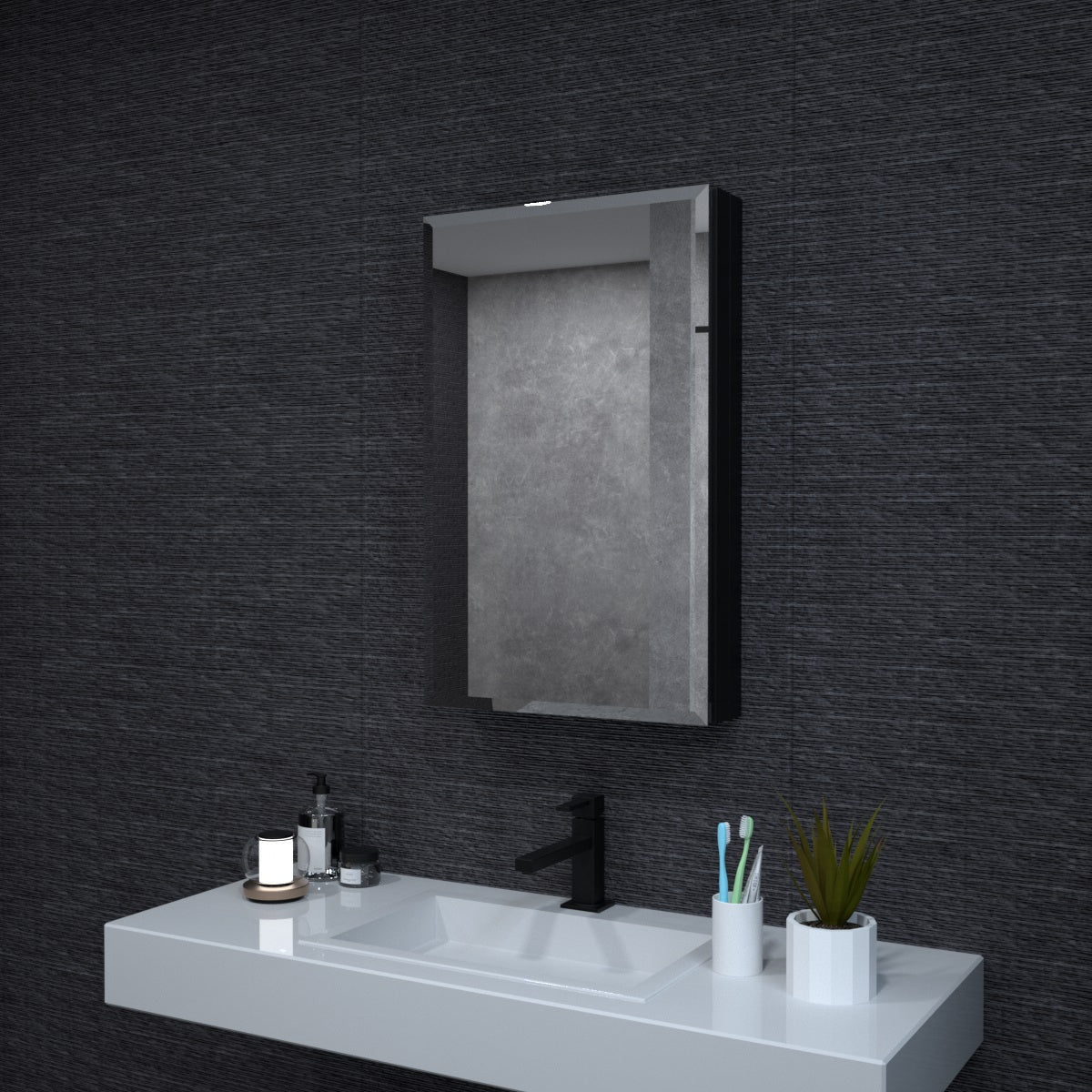 Niveal LUMCA Series Rectangular Aluminum Recessed/Surface Mount Medicine Cabinet with Mirror Matte Black 19 in. W x 30 in. H MMC-1930MB1